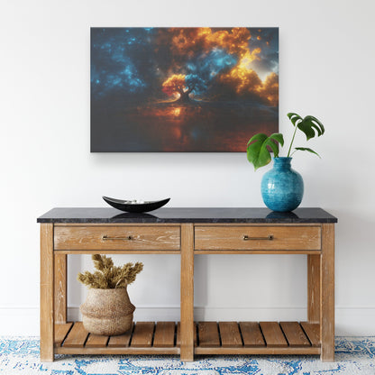 Tree of Knowledge of Good and Evil Fire and Ice Under Cosmic Glow Christian Canvas Wall Art Decor - Awakening Righteousness