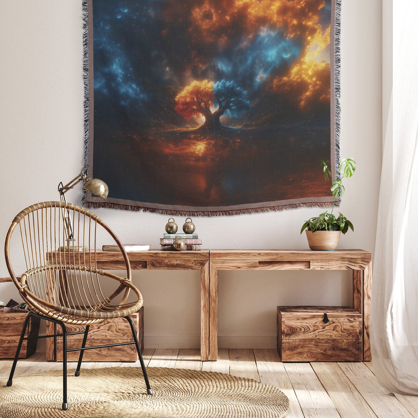 Tree of Knowledge of Good and Evil Woven Throw Blanket Cosmic Design for Christian Home Decor - Awakening Righteousness