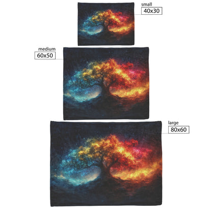 Tree of Knowledge with Fiery Leaves and Starry Sky Sherpa Fleece Blanket for Cozy Home Decor and Gifts - Awakening Righteousness