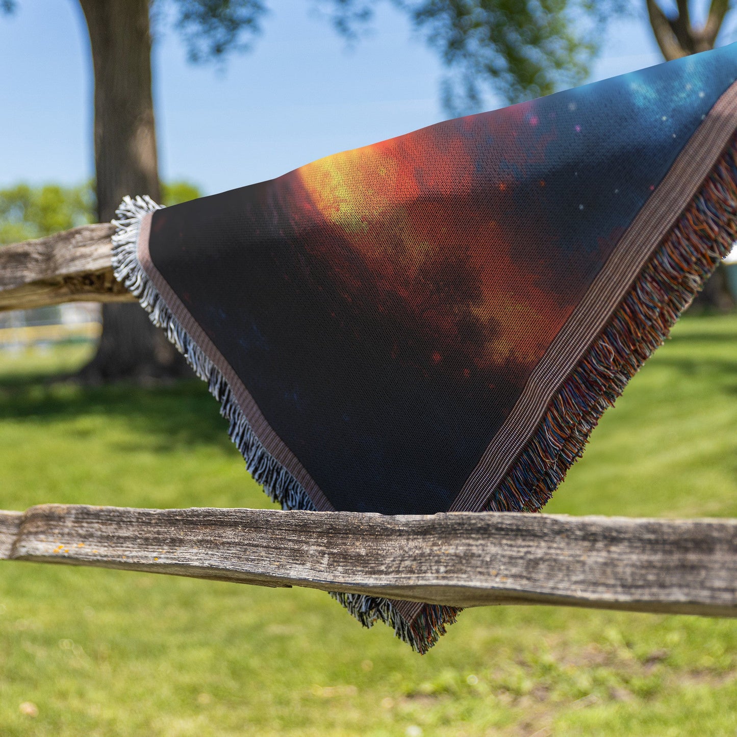 Tree of Knowledge with Radiant Leaves and Eve Standing Under the Starry Sky Woven Throw Blanket for Home Decor - Awakening Righteousness