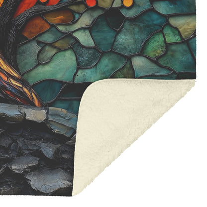 Tree of Life and Cross Stained Glass Design Fleece Sherpa Blanket Christian Decor for Comfort Faith and Home Inspiration - Awakening Righteousness