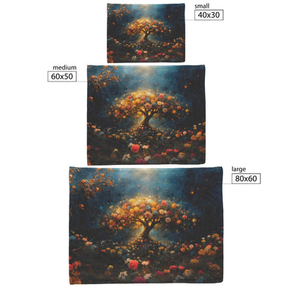 Tree of Life Blooming with Vibrant Flowers Under Night Sky Fleece Sherpa Blanket Ultra Soft Cozy Perfect for Home Gift - Awakening Righteousness