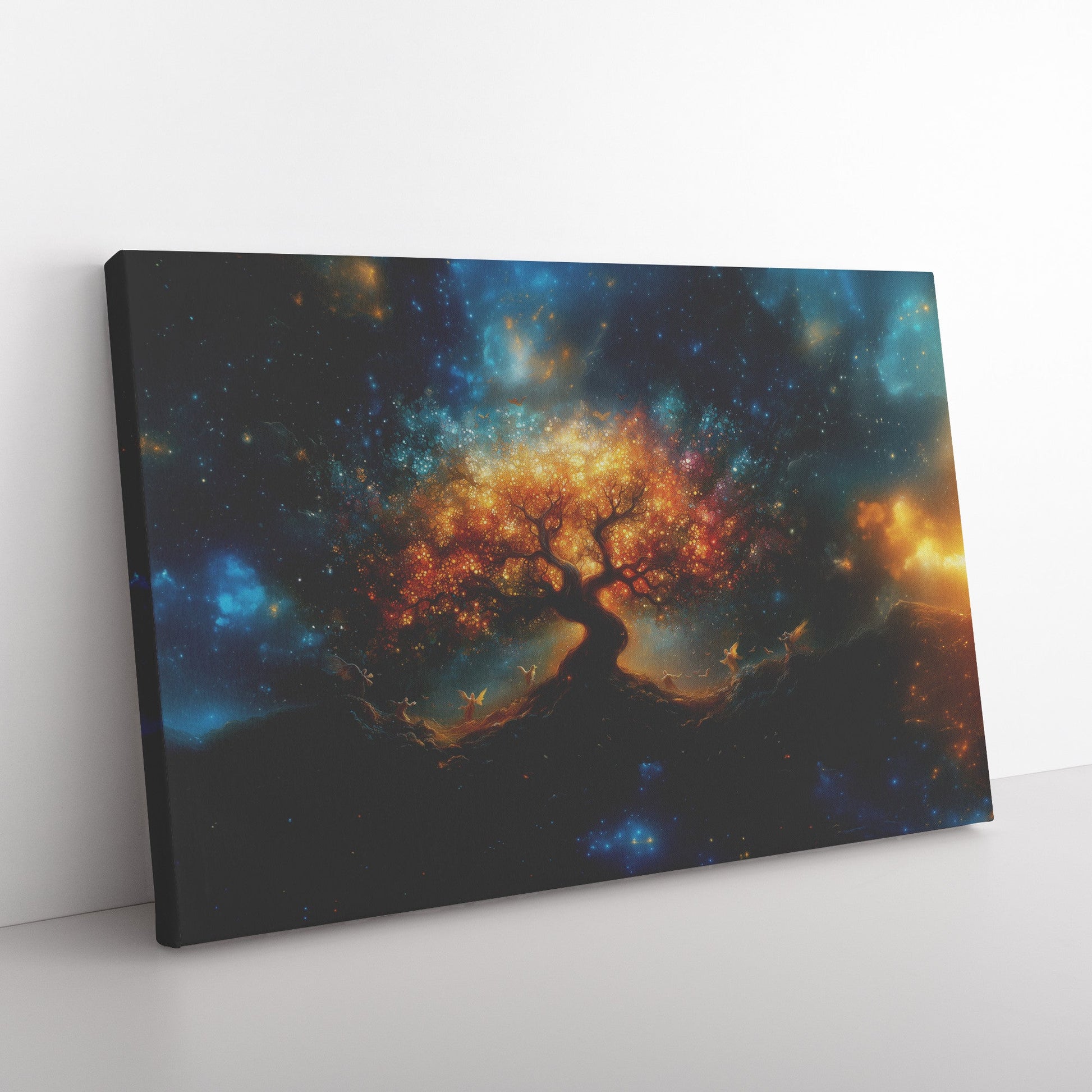 Tree of Life Canvas Wall Art Illuminated with Celestial Glow Surrounded by Angels Symbolizing Hope and Eternal Harmony - Awakening Righteousness