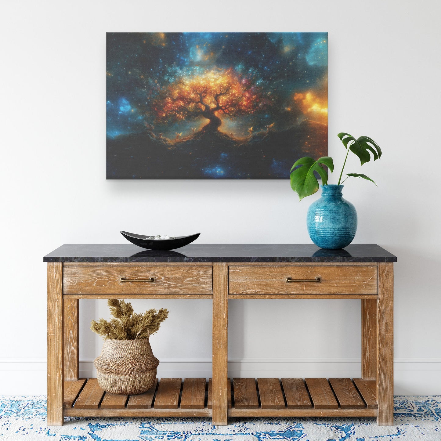 Tree of Life Canvas Wall Art Illuminated with Celestial Glow Surrounded by Angels Symbolizing Hope and Eternal Harmony - Awakening Righteousness