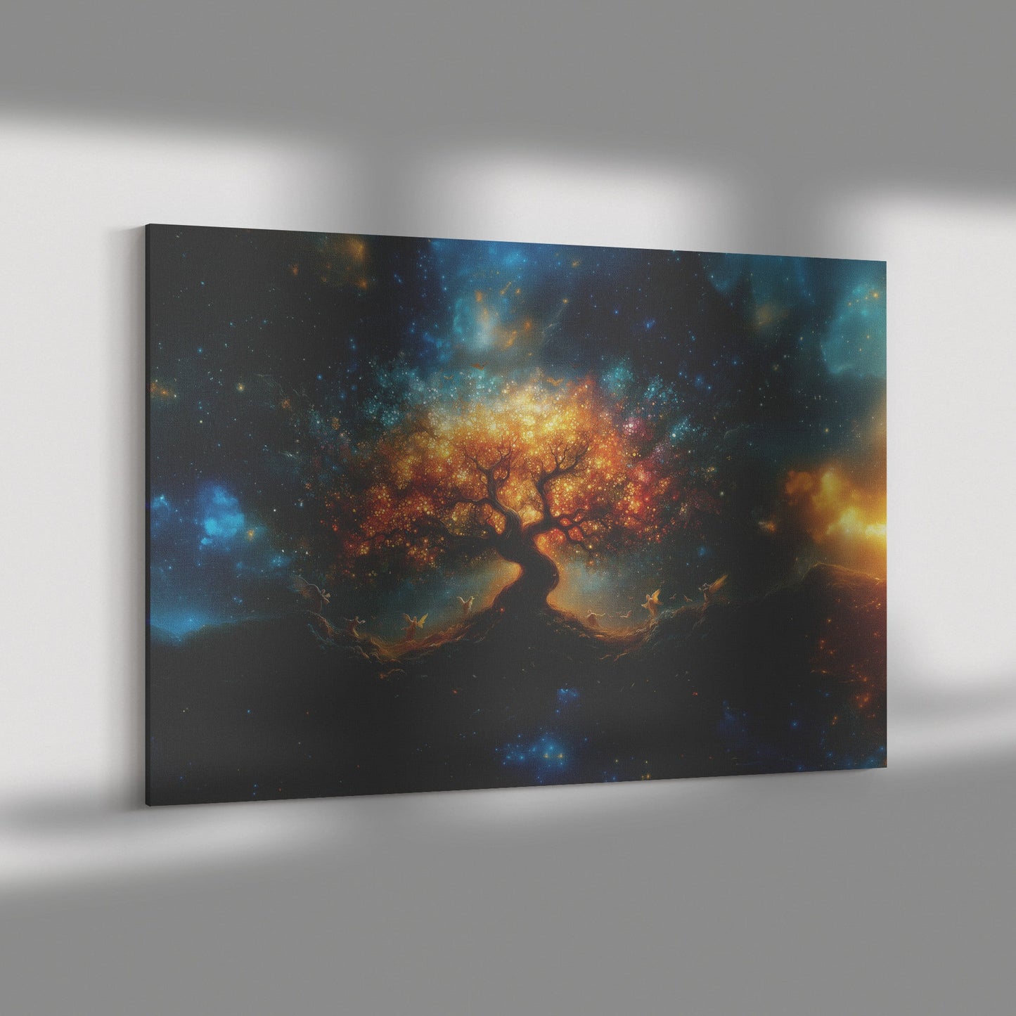 Tree of Life Canvas Wall Art Illuminated with Celestial Glow Surrounded by Angels Symbolizing Hope and Eternal Harmony - Awakening Righteousness