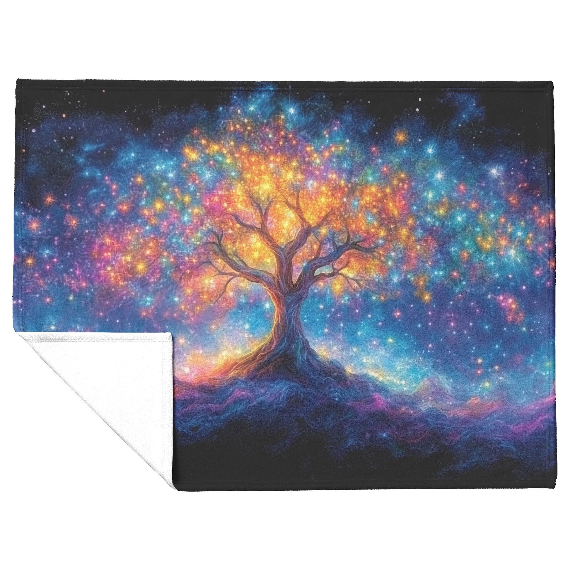 Tree of Life Fleece Sherpa Blanket Vibrant Celestial Design Christian Art Cozy Inspirational Home Gift - Awakening Righteousness