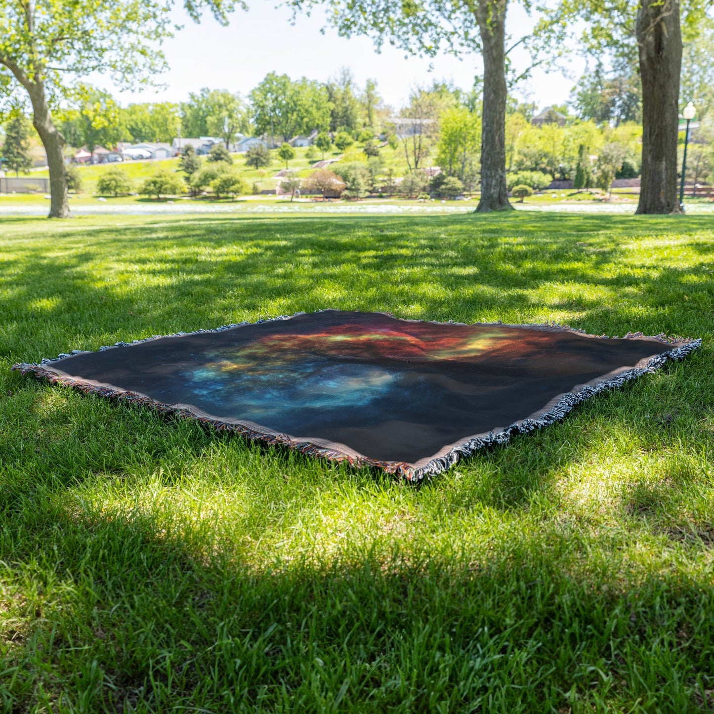 Tree of life in cosmic colors glowing leaves woven throw blanket radiant autumn hues cosmic sky energy - Awakening Righteousness
