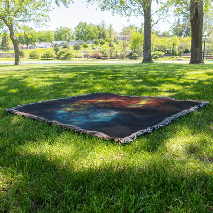 Tree of life in cosmic colors glowing leaves woven throw blanket radiant autumn hues cosmic sky energy - Awakening Righteousness