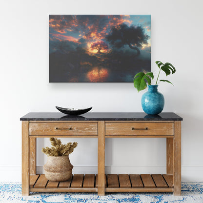 Tree of Life Radiating Glory Reflected in Sunset Waters Christian Canvas Wall Art Decor - Awakening Righteousness