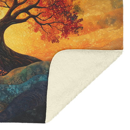 Tree of Life Radiating Warm Light with Vibrant Colors Fleece Sherpa Blanket Ultra Soft Cozy Perfect for Bed Couch Gift - Awakening Righteousness