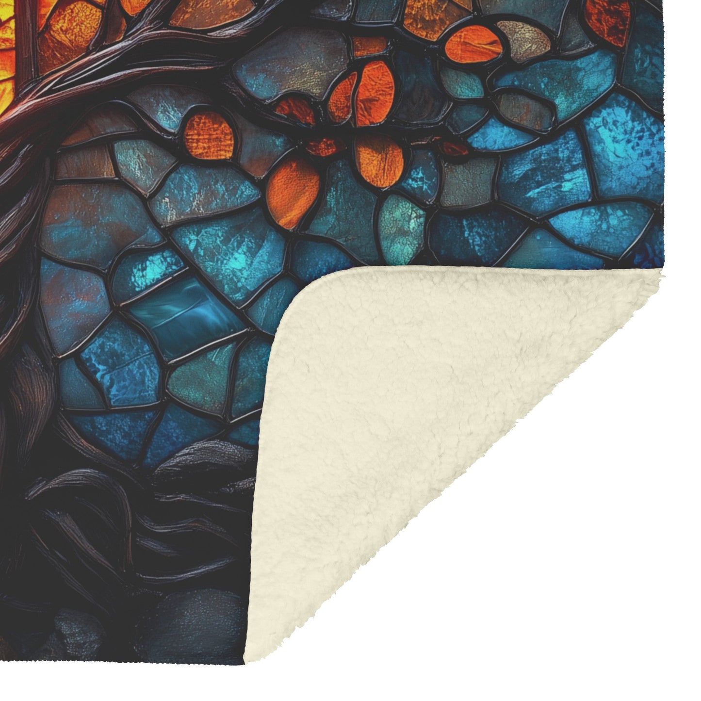 Tree of Life with Cross Radiant Stained Glass Design Fleece Sherpa Blanket Ultra Soft Cozy Perfect for Home Gift - Awakening Righteousness