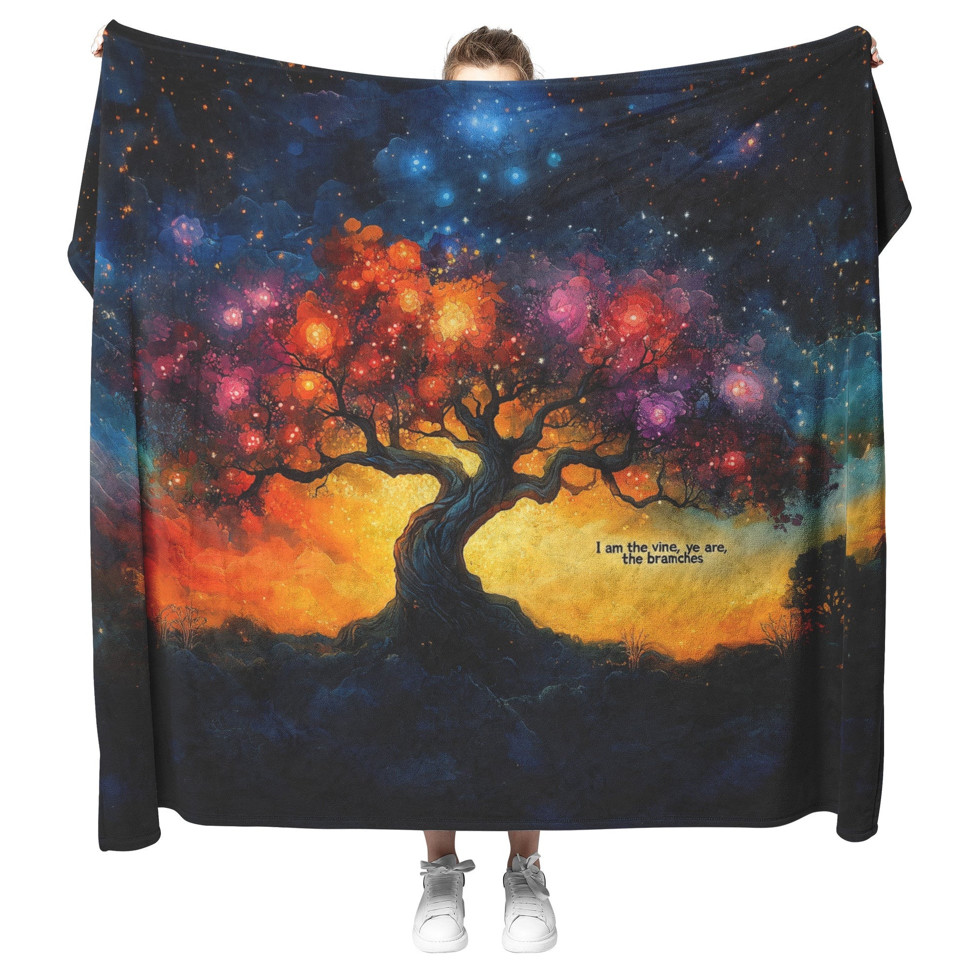 Tree of Life with Glowing Branches Fleece Sherpa Blanket Ultra Soft Cozy Perfect for Home or Gift - Awakening Righteousness
