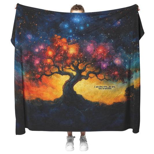 Tree of Life with Glowing Branches Fleece Sherpa Blanket Ultra Soft Cozy Perfect for Home or Gift - Awakening Righteousness