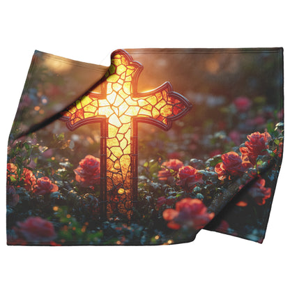 Tree of Life With Glowing Cross Fleece Sherpa Blanket Radiant Christian Art Cozy Inspirational Home Gift - Awakening Righteousness