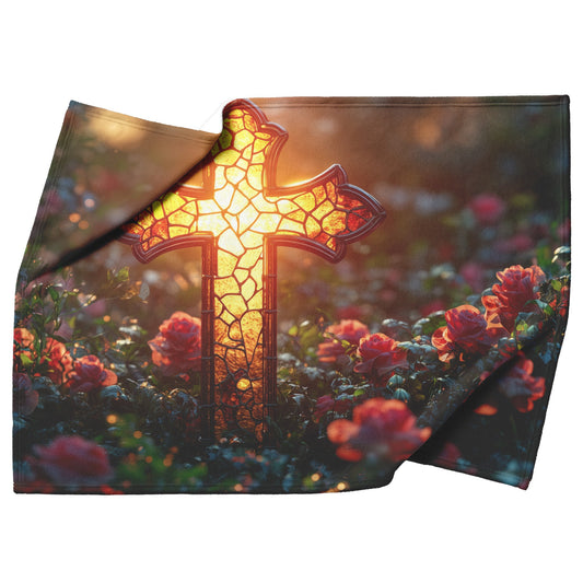 Tree of Life With Glowing Cross Fleece Sherpa Blanket Radiant Christian Art Cozy Inspirational Home Gift - Awakening Righteousness