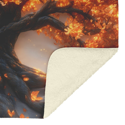 Tree Of Life With Glowing Golden Leaves Fleece Sherpa Blanket Christian Gift Symbol Of Faith And Strength - Awakening Righteousness