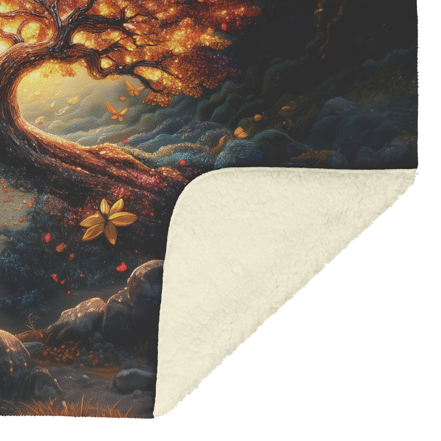 Tree Of Life With Glowing Leaves And Butterflies Fleece Sherpa Blanket Christian Gift Symbol Of Faith And Renewal - Awakening Righteousness