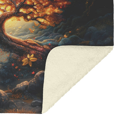 Tree Of Life With Glowing Leaves And Butterflies Fleece Sherpa Blanket Christian Gift Symbol Of Faith And Renewal - Awakening Righteousness