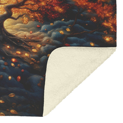 Tree Of Life With Glowing Leaves And Golden Path Fleece Sherpa Blanket Christian Gift Symbol Of Faith Hope And Strength - Awakening Righteousness