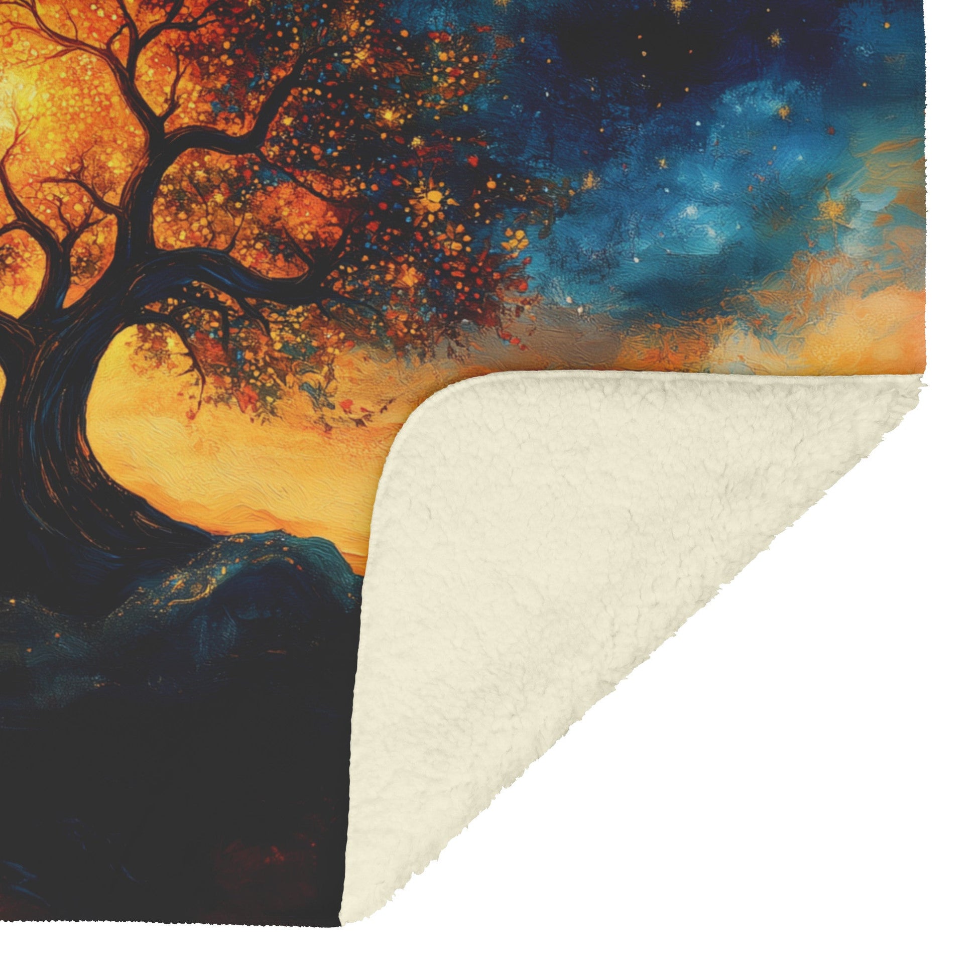 Tree Of Life With Glowing Leaves And Starry Night Fleece Sherpa Blanket Christian Gift Symbol Of Faith And Hope - Awakening Righteousness