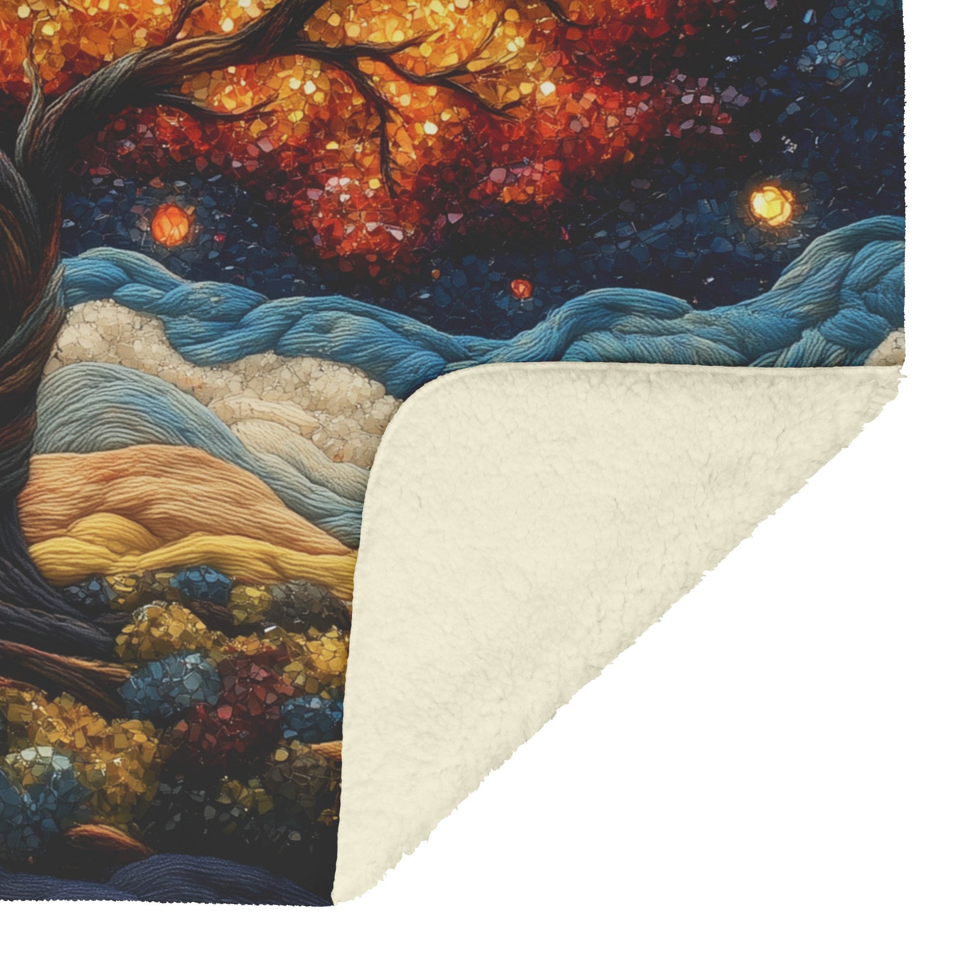 Tree of Life with Glowing Leaves Fleece Sherpa Blanket Ultra Soft Cozy Perfect for Home Gift - Awakening Righteousness