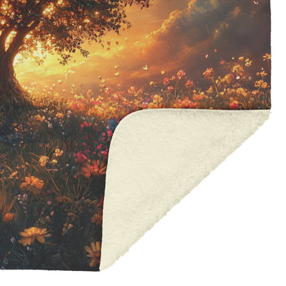 Tree Of Life With Glowing Light And Colorful Flowers Fleece Sherpa Blanket Christian Gift Symbol Of Faith And Hope - Awakening Righteousness