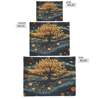 Tree Of Life With Golden Leaves And Embroidered Floral Design Fleece Sherpa Blanket Christian Gift Symbol Of Faith - Awakening Righteousness