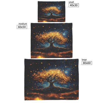 Tree Of Life With Golden Leaves Falling Fleece Sherpa Blanket Christian Gift Symbol Of Faith And Renewal - Awakening Righteousness