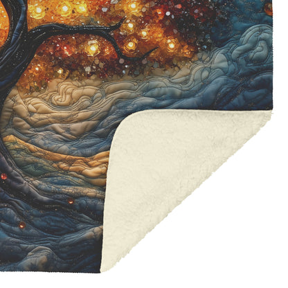 Tree of Life with Radiant Glowing Lights and Flowing Design Fleece Sherpa Blanket Ultra Soft Cozy Perfect for Home Gift - Awakening Righteousness