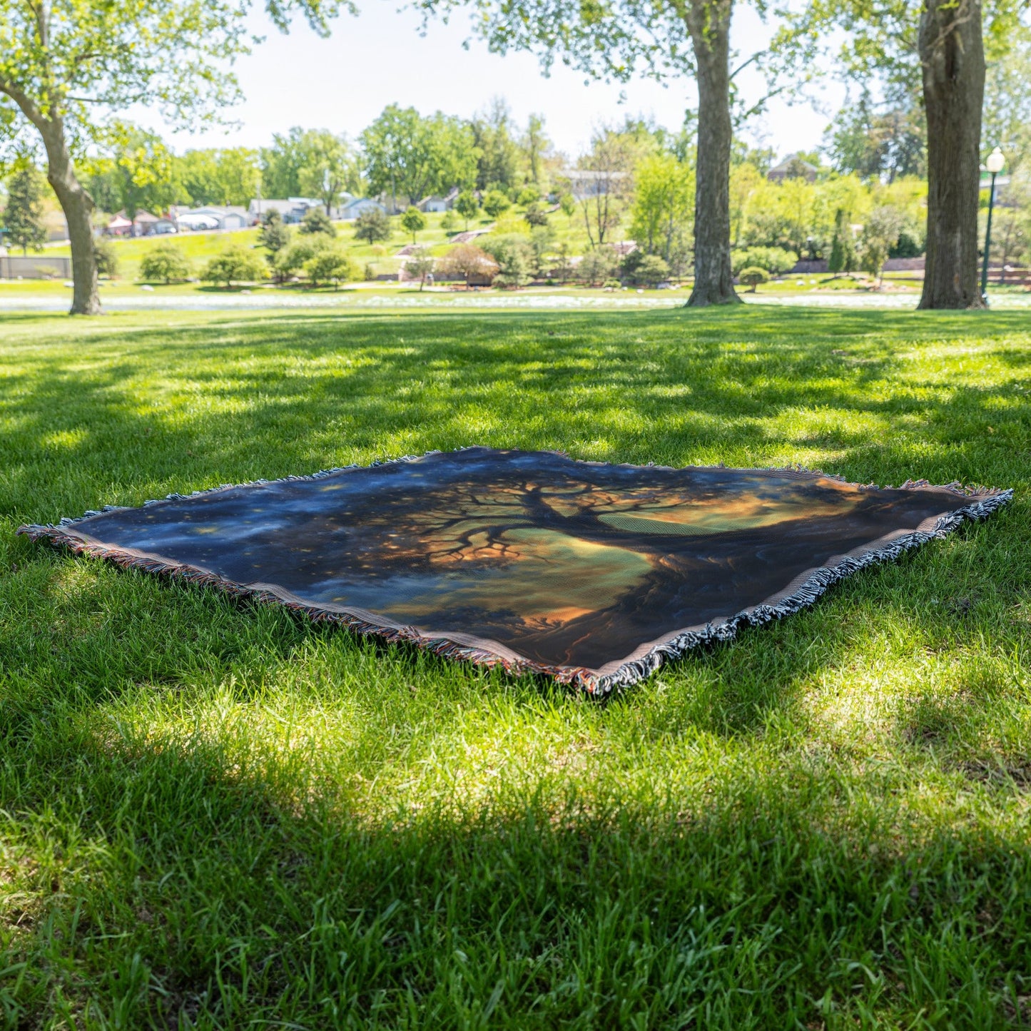 Tree of Life with Starry Sky and Glowing Light Woven Throw Blanket for Home Decor - Awakening Righteousness