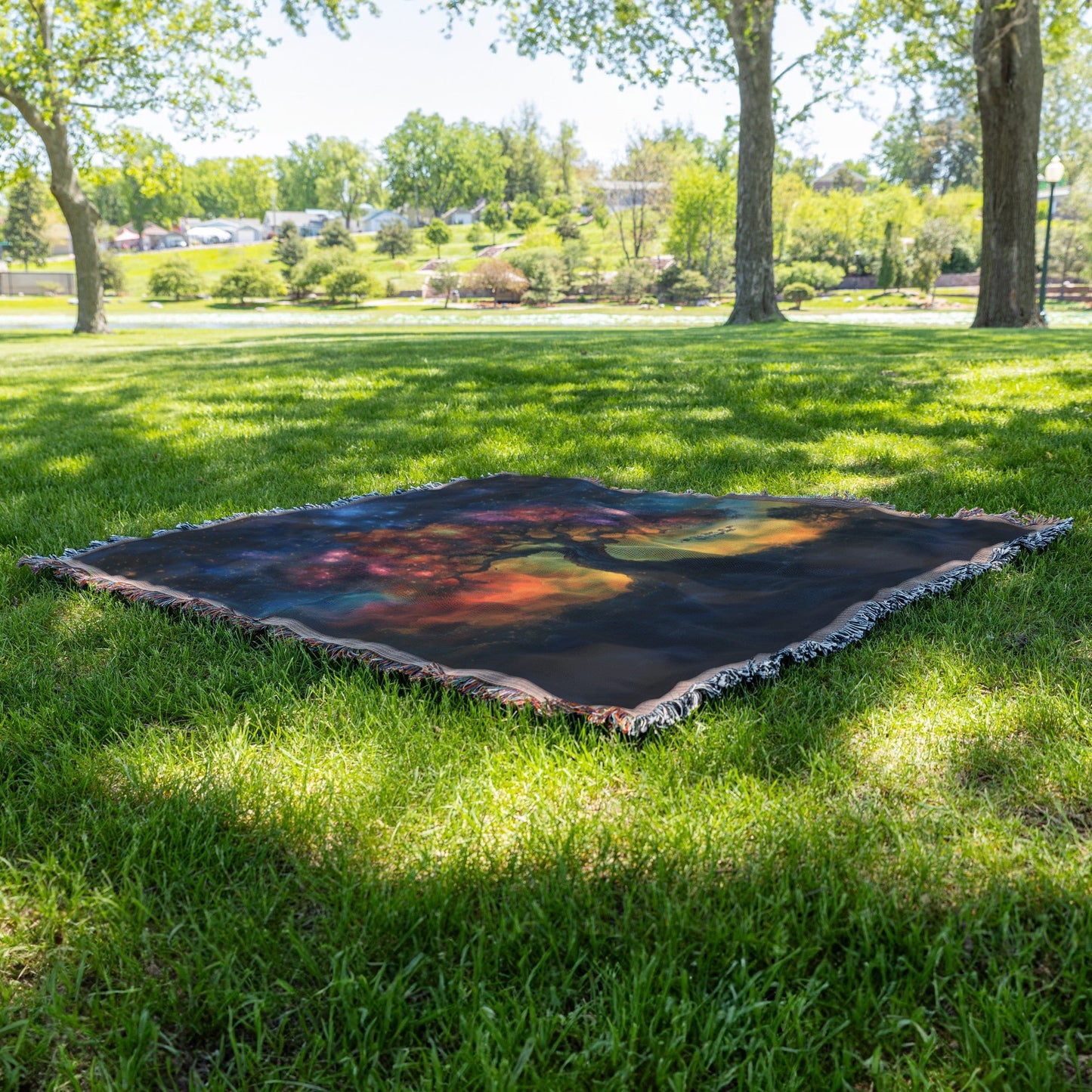 Tree of Life with Vibrant Blossoms and Starry Sky Woven Throw Blanket for Cozy Home Decor - Awakening Righteousness