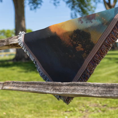 Tree of Life with Vibrant Blossoms and Starry Sky Woven Throw Blanket for Cozy Home Decor - Awakening Righteousness