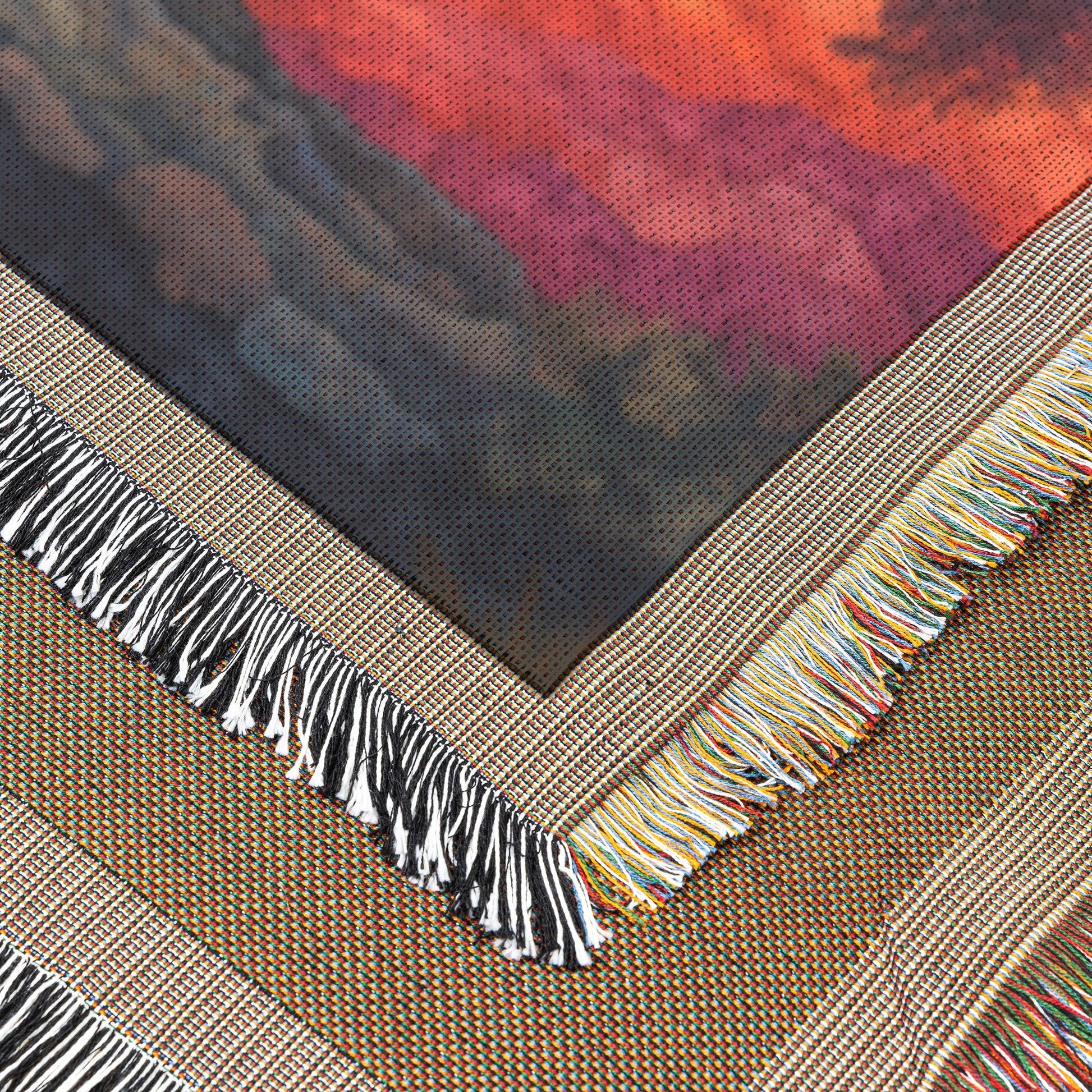 Tree of Life with Vibrant Leaves and Radiant Sunset Background Woven Throw Blanket for Home Decor - Awakening Righteousness