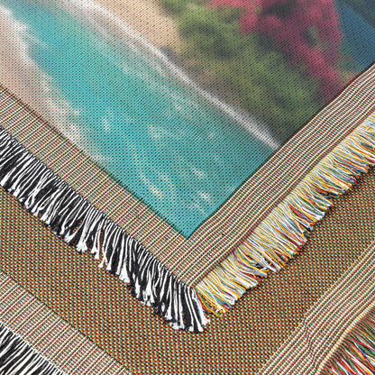 Tropical Beach Paradise with Crystal Clear Waters Woven Throw Blanket for Home Decor - Awakening Righteousness