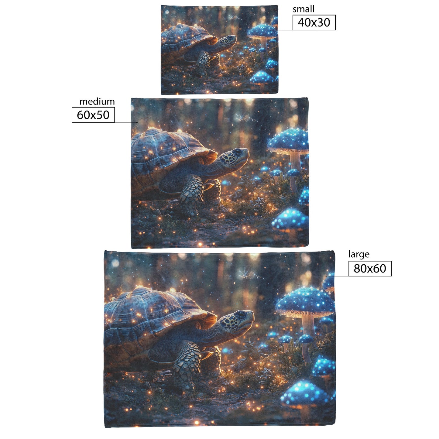 Turtle Walking Across Glowing Forest Floor with Magical Mushrooms Emitting Blue and Green Light Fleece Sherpa Blanket - Awakening Righteousness
