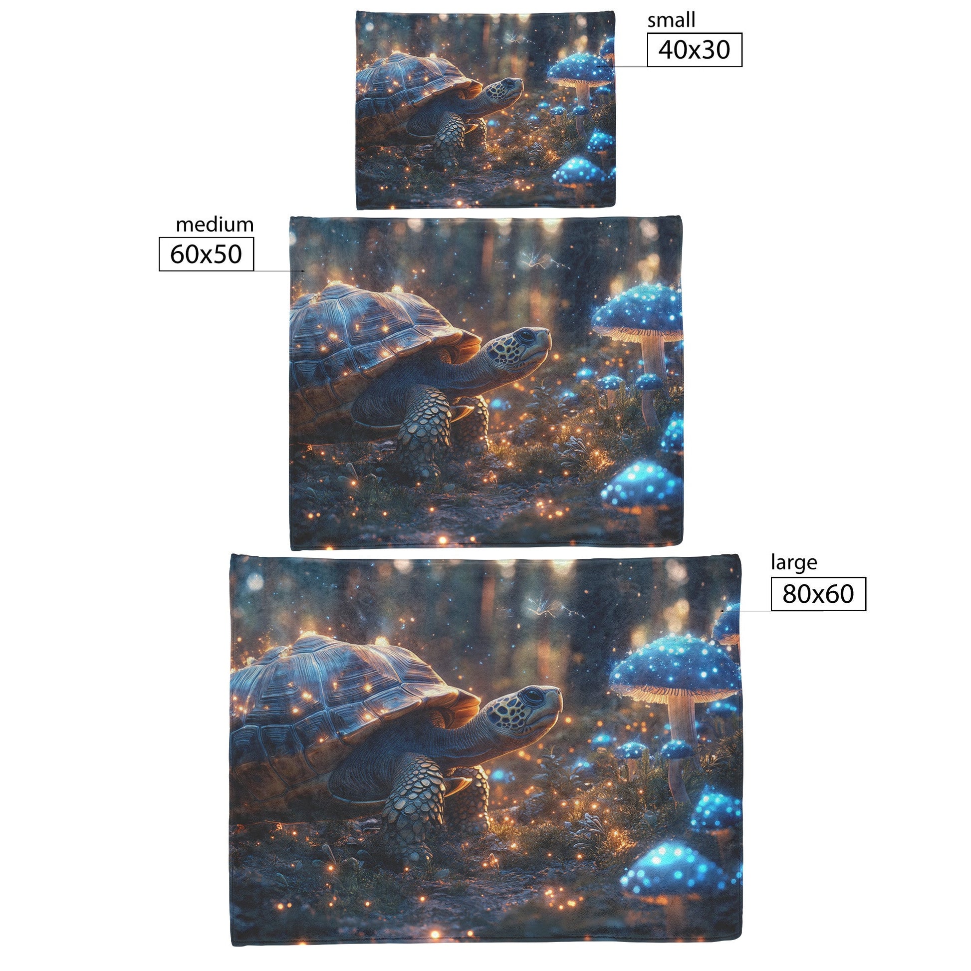 Turtle Walking Across Glowing Forest Floor with Magical Mushrooms Emitting Blue and Green Light Fleece Sherpa Blanket - Awakening Righteousness