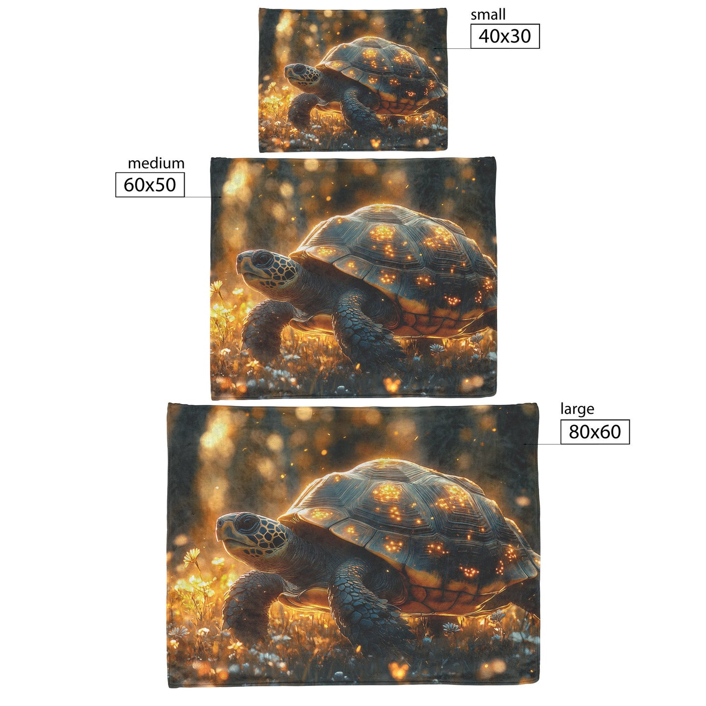 Turtle with Glowing Shell Walking in Magical Forest with Shimmering Plants and Golden Light Fleece Sherpa Blanket - Awakening Righteousness