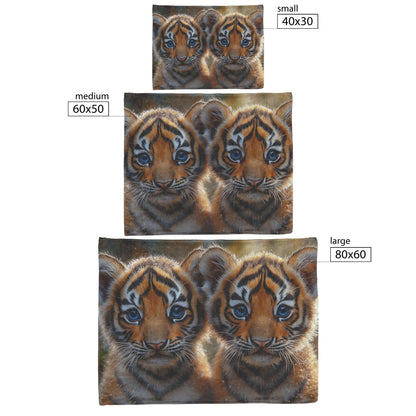 Two Adorable Baby Tiger Cubs with Striking Blue Eyes Cozy Fleece Sherpa Blanket - Awakening Righteousness