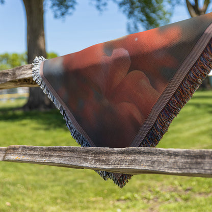 Two Baby Flamingos with Blue Eyes and Sunset Glow Cozy Woven Throw Blanket - Awakening Righteousness
