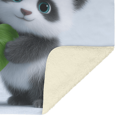 Two Baby Pandas Hugging Holding Heart Shaped Bamboo Leaf Fluffy Fur Blue Eyes Photorealistic High Resolution Sherpa Fleece Blanket - Awakening Aesthetics