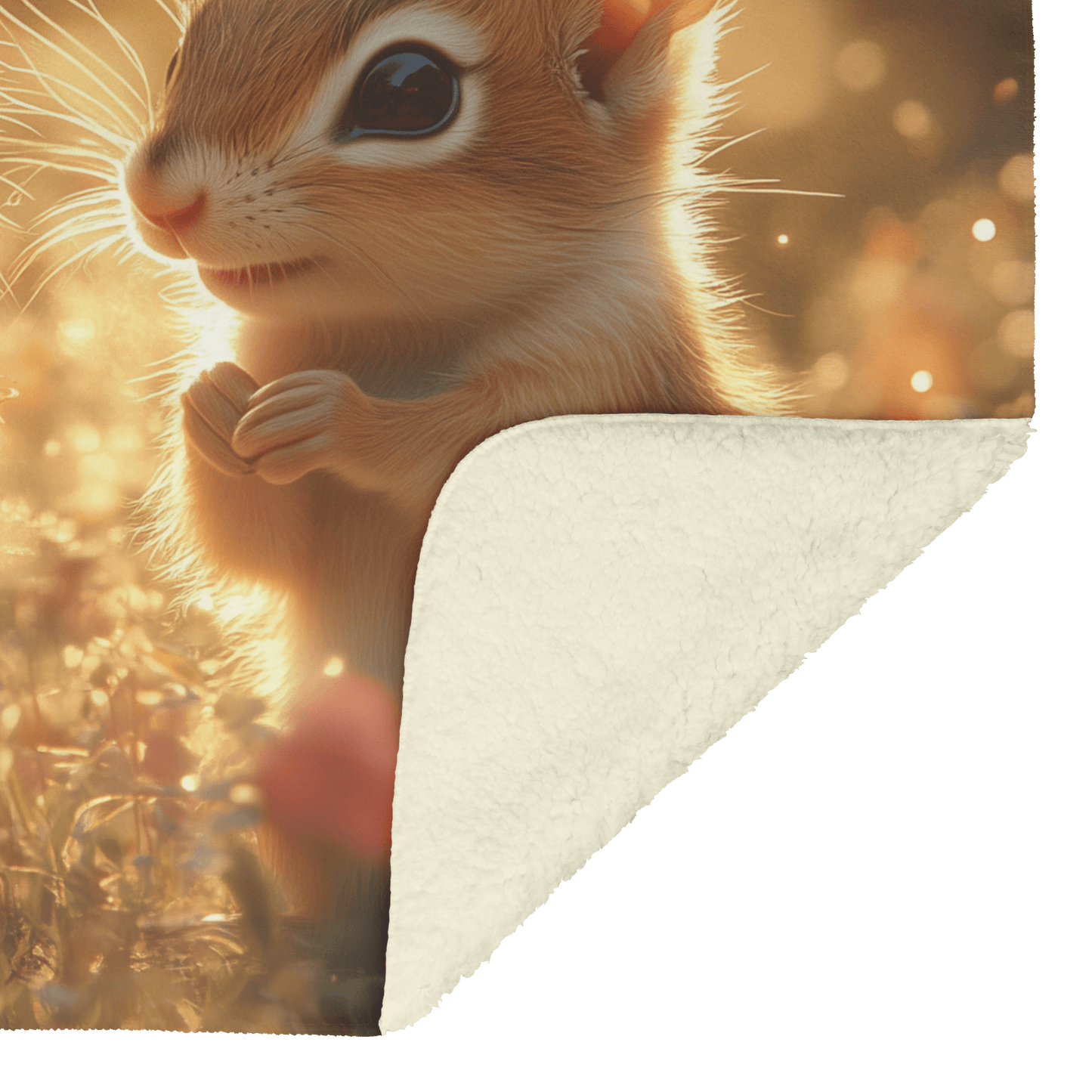Two Chipmunks Playing in Glowing Meadow Surrounded by Tall Grass Shimmering Wildflowers and Golden Sunlight Fleece Sherpa Blanket - Awakening Righteousness