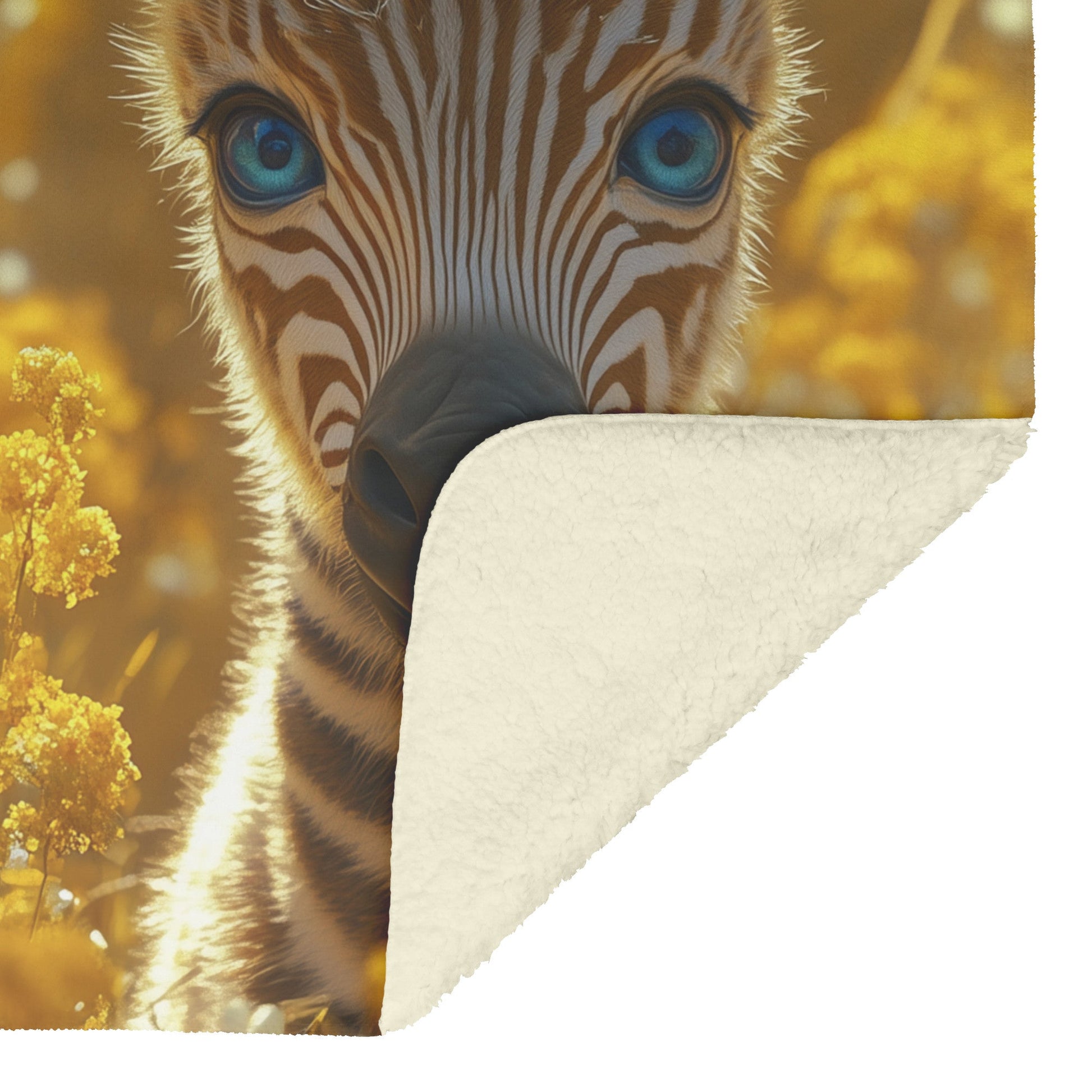 Two Cute Baby Zebras Blue Eyes Golden Field Cozy Fleece Sherpa Blanket Nature Charm - Awakening Righteousness