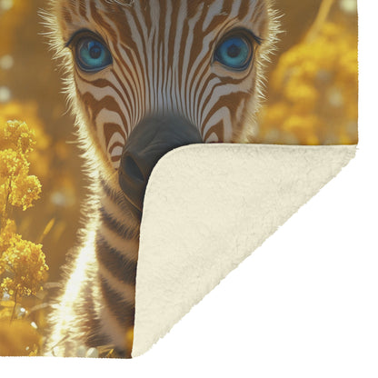 Two Cute Baby Zebras Blue Eyes Golden Field Cozy Fleece Sherpa Blanket Nature Charm - Awakening Righteousness