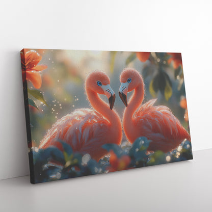 Two Cute Pink Flamingos in Heart Shape Canvas Wall Art Décor - Awakening Righteousness