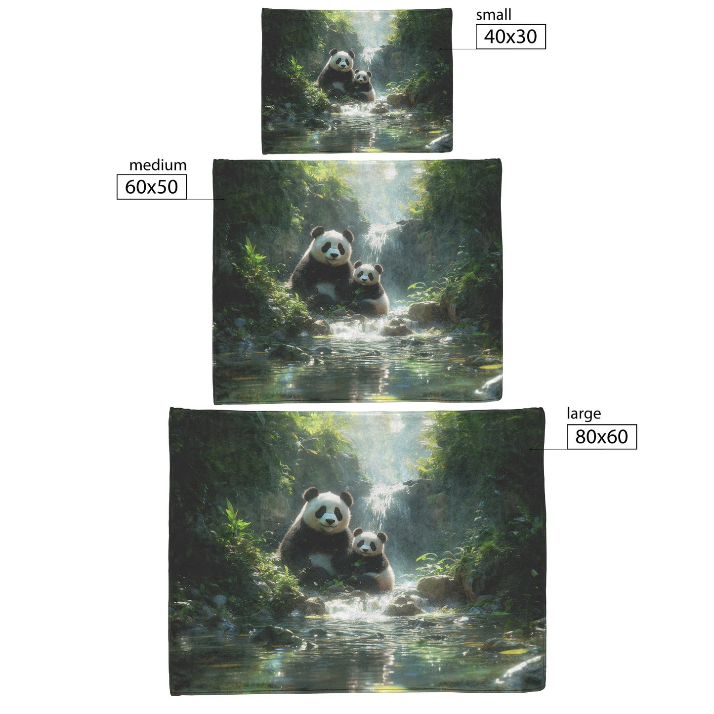 Two Pandas Playing Near Glowing Waterfall Vibrant Green Plants Ethereal Mist Fleece Sherpa Blanket - Awakening Righteousness