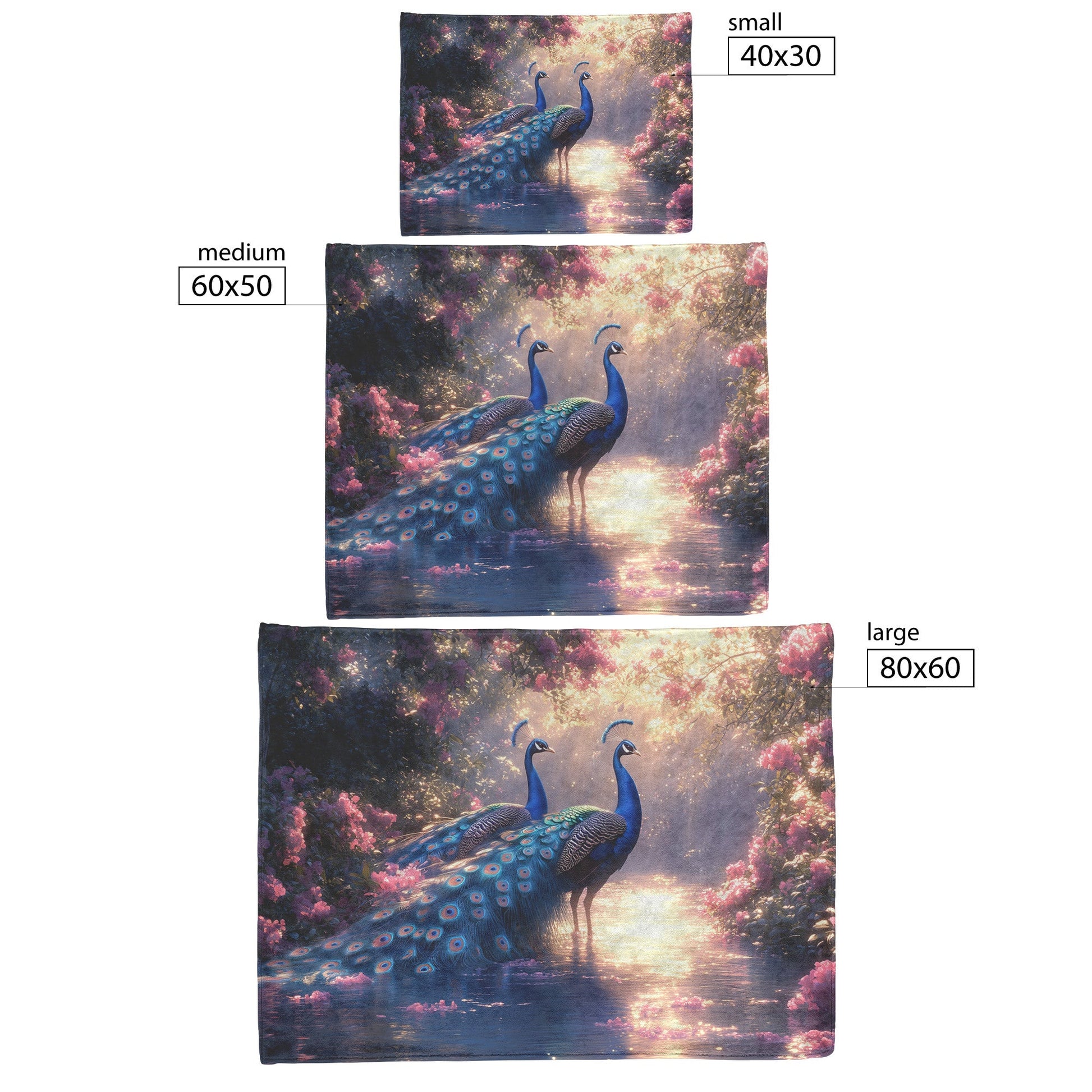Two Peacocks Near Glowing River with Lush Greenery and Vibrant Flowers Under Twilight Light Fleece Sherpa Blanket - Awakening Righteousness