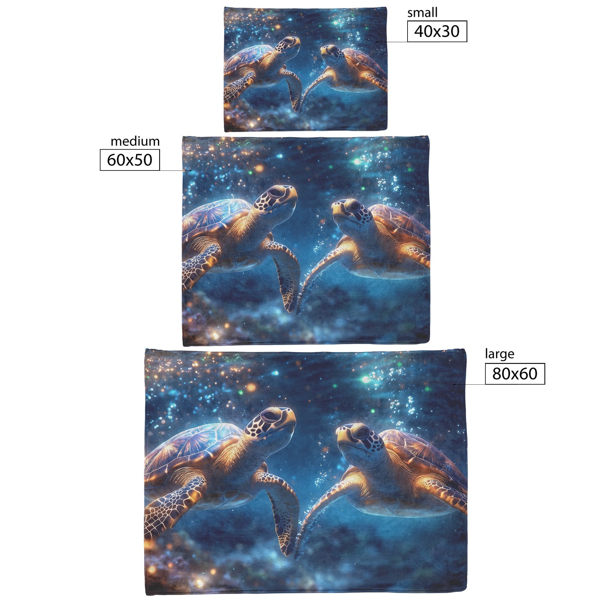 Two Sea Turtles Swimming in Glowing Bioluminescent Ocean with Ethereal Blue and Green Lights Fleece Sherpa Blanket - Awakening Righteousness
