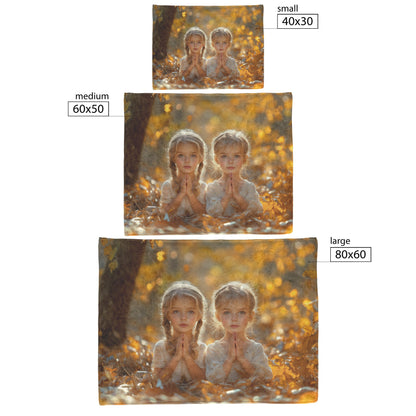 Two Sisters Praying in Autumn Forest Surrounded by Golden Leaves Cozy Christian Fleece Sherpa Blanket - Awakening Righteousness