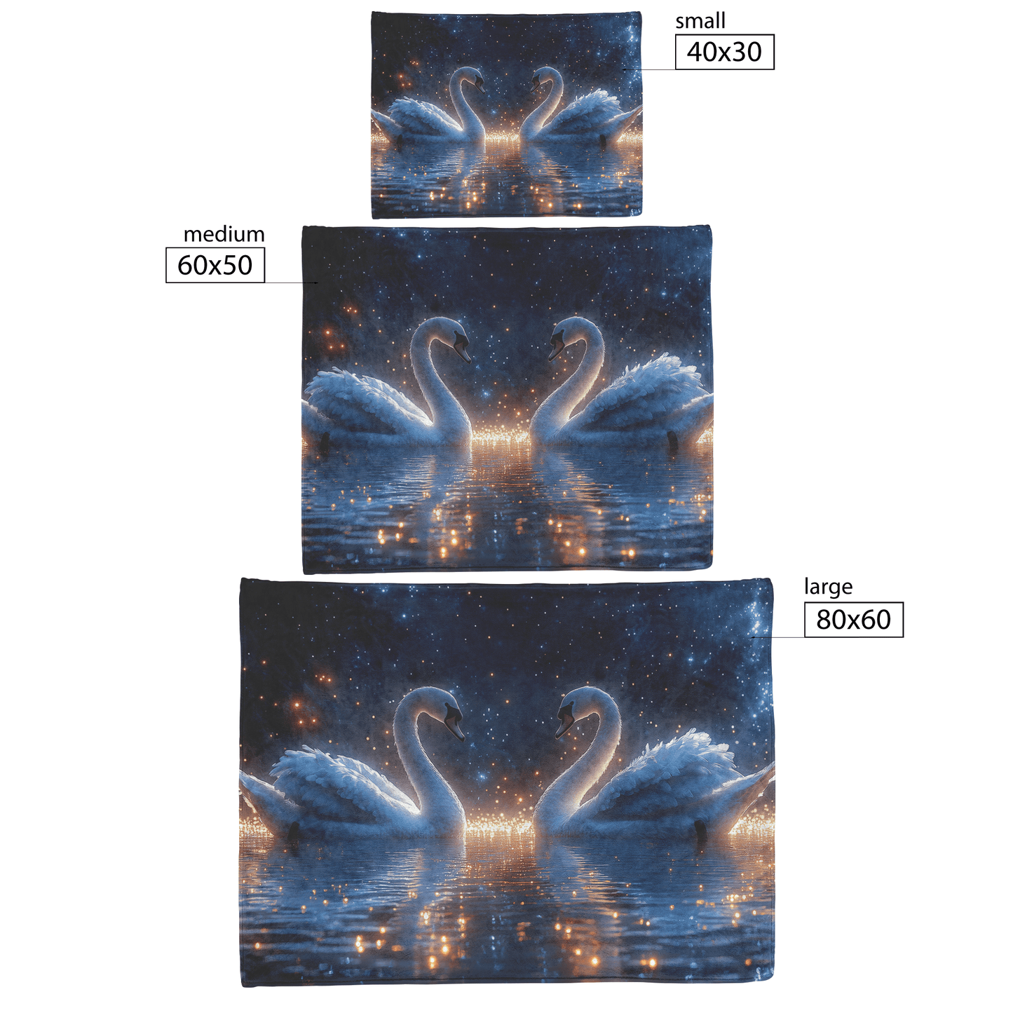 Two Swans Swimming in Bioluminescent Lake Under Twilight Sky Filled With Stars and Glowing Ripples Fleece Sherpa Blanket - Awakening Righteousness