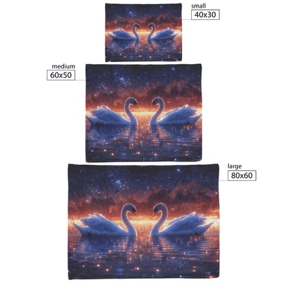 Two Swans Swimming in Bioluminescent Lake Under Twilight Sky Filled With Stars and Glowing Ripples Fleece Sherpa Blanket - Awakening Righteousness